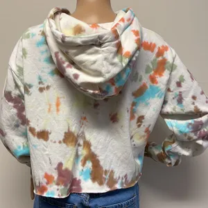 Wild Fable White Cropped Hoodie with multi color tie dye spots size S thumbnail 4