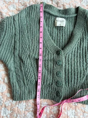 Abercrombie & Fitch Sage Green Cropped Cardigan XS thumbnail 6