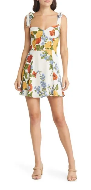 Reformation Niara Floral Print Crepe Mini Dress Size 8 Cottage Romantic Coquette thumbnail 1