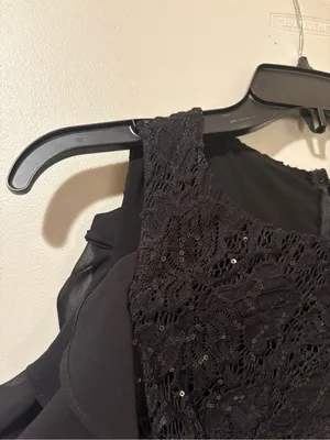 LRL Black Sequin Lace Cold Shoulder Ruffle Dress Size 10 / M (No Tag) thumbnail 3