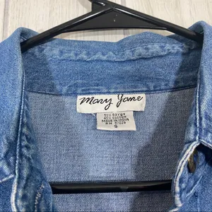 Mary Jane Lady Bug Beetle Embroidered Button Down Chambray Overshirt sz S Small thumbnail 10