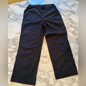 NWT Quince Women Organic Cotton Straight Wide Leg Pants Black 6 elastic waist thumbnail 2