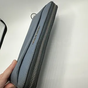 Michael Kors Jet Set Travel Zip Around Continental Wallet Blue Pebbled Leather thumbnail 4