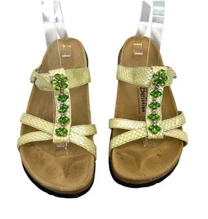 Betula x Birkenstock Iridescent Green Jewel Accents Snake Embossed Strap Size 8 thumbnail 1