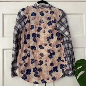 CAbi #233 Festival Button Down Shirt Mixed Plaid‎ Floral Small Blue Pink Artsy thumbnail 6