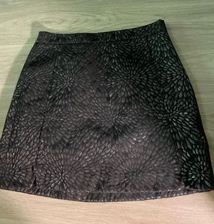 LOFT Black Mini Skirt with Subtle Floral Texture thumbnail 1