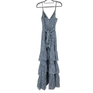 Azazie Nathalia Dusty Blue Floral Burnout Tiered Bridesmaid Maxi Dress A6 thumbnail 2