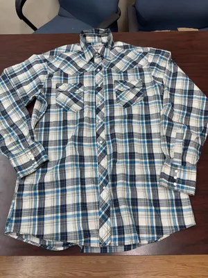 Wrangler Men’s Plaid Long Sleeve Pearl Snap Button Down Shirt Size Large Tall thumbnail 1