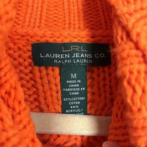Vibrant Orange Cable Knit Ralph Lauren Turtleneck Sweater thumbnail 2