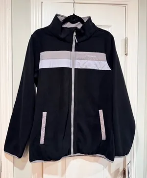 NWT Reebok Size M Black Full Zip Fleece Jacket Retro Colorblock Outdoor Active thumbnail 1