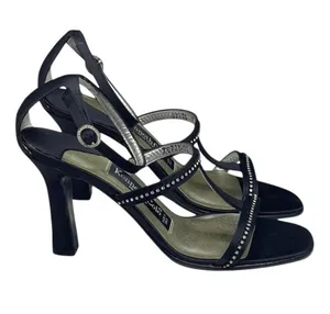 new Kenneth Cole ★ Evening Star Rhinestone Embellished Sandal ★ Black Satin ★ 8M thumbnail 1