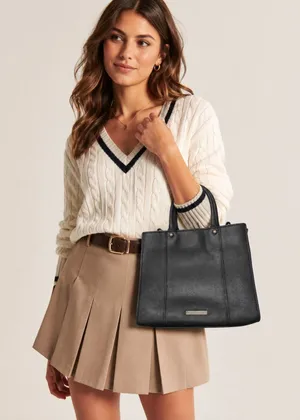 Rebecca Minkoff Black Leather Mini Handbag Tote Purse Classic Small Preppy thumbnail 1