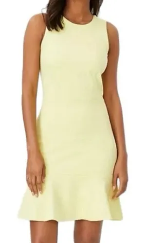 Ann Taylor Sheath Dress Flounce Hem Sleeveless Yellow Pique Knit Women’s Size 12 thumbnail 1