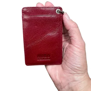 Hobo International crimson red leather‎ card holder on ball chain lanyard NEW thumbnail 4