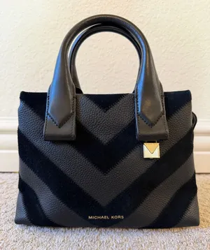 Michael Kors Rollins Small Chevron Satchel Top Handle Bag Black Purse thumbnail 1
