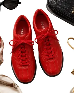 Prada Vintage Red Leather Sneakers Women’s Size 38 Italy Designer Low Top REPAIR thumbnail 1