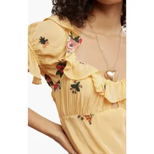 Free People Bali Santa Cruz Maxi Dress Floral Embroidered Cutout Ruffle Size XS thumbnail 4