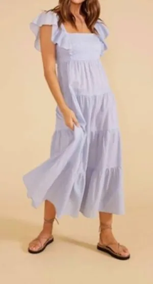 MinkPink‎ Aries Tiered Midi Dress In Blue/white Stripe Size M thumbnail 1
