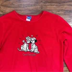 Disney • vintage fleece pullover tee red 101 Dalmatians puppies “Cool Friends” thumbnail 2