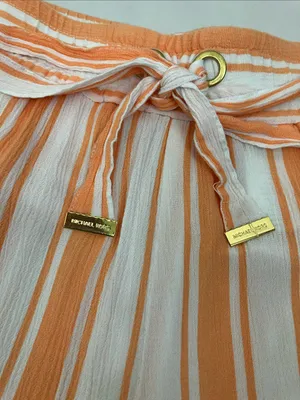 Michael Kors Orange & White Striped Drawstring Dress Shorts Woman’s Size Large thumbnail 2