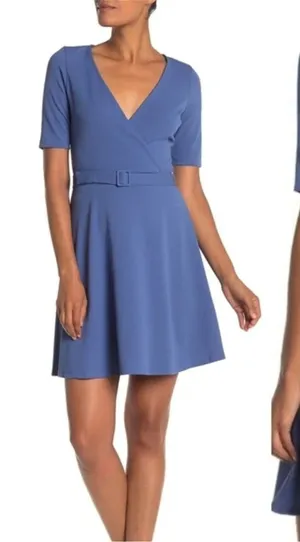 THE VANITY ROOM Short Sleeve Surplice‎ Belted Dress thumbnail 1