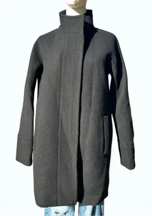J.Crew Wool Blend Coat Women 4 Black Funnel Neck Minimalist Long Winter Preppy thumbnail 1