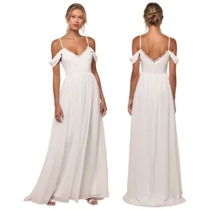 Lulus Marcelyn White Pleated Cold-Shoulder Maxi Dress Medium NWT Wedding Bridal thumbnail 2