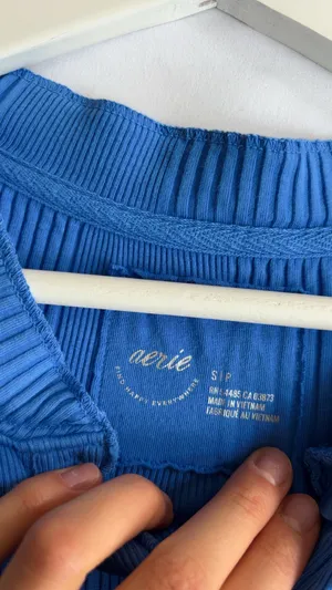 Aerie blue ribbed long sleeve top in a S thumbnail 2