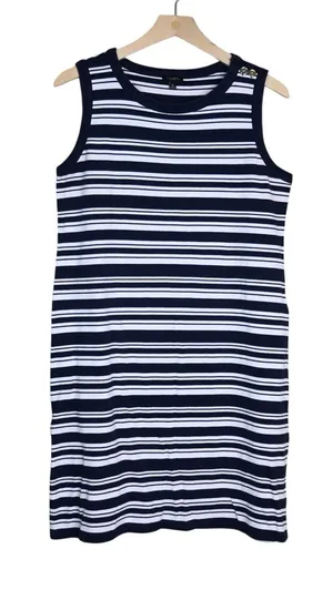 Talbots Women's M Navy Blue White Nautical Stripe Sheath Mini Dress thumbnail 1