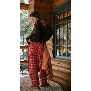 NEW FP Movement Free People Game Day Meadow Red Patter Printed Barrel Leg Pants thumbnail 4