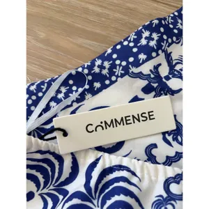 NWT COMMENSE Blue White Printed Palm Tropical Halter Crop Top Womens Large thumbnail 5