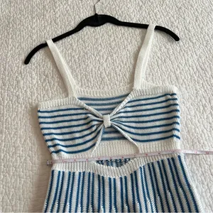 Women’s Blue White Striped Knit Cut Out Dress Small thumbnail 10