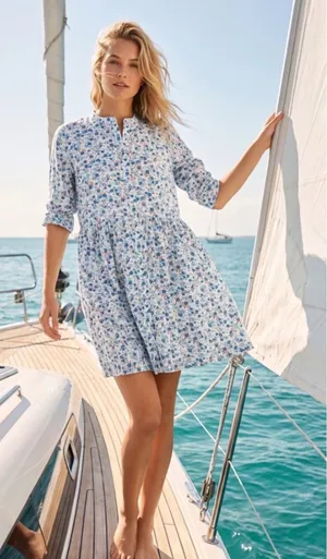 Tuckernuck Calico Ditsy Floral Royal Shirt Dress Blue White Size Small thumbnail 1