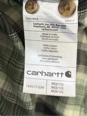 Carhartt Relaxed Fit Flannel Hooded Green White Plaid Button Front Shirt thumbnail 6