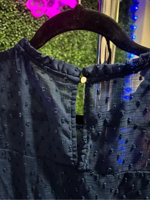 SHEIN Navy Swiss Dot Ruffle Sleeve Blouse thumbnail 3