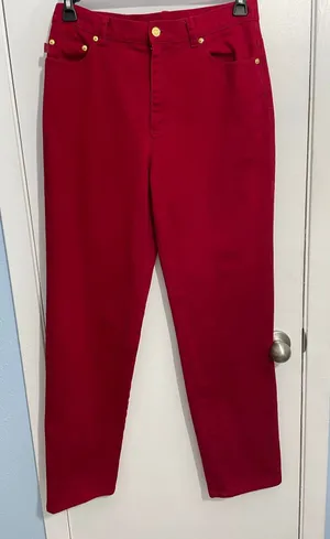 Lauren Jeans Co Jeans Size 10 Red High Rise Gold Button Preppy Holidays thumbnail 1