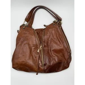 Kooba Hobo Bag Womens Large Brown Leather Multi Zip Slouchy Shoulder Bag thumbnail 2