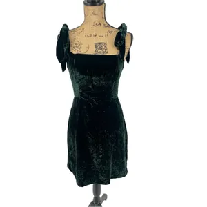 House of Harlow Mini Dress XS Dark‎ Green Coquette Velvet Bow Shoulder Cocktail thumbnail 2