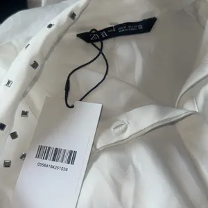 NWT ZARA Embellished Long Sleeve Chiffon Button Up Shirt White Medium thumbnail 9