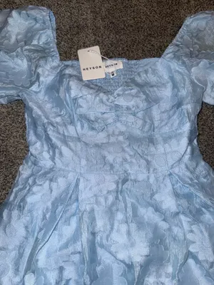 HEYSON Light Blue Jacquard Floral Puff Sleeve Mini Dress Size M NWT thumbnail 3