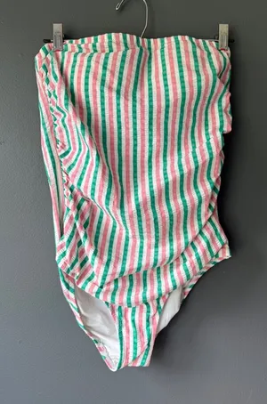 J.Crew Women's One Piece Swimsuit Size 6 Pink Green White Striped thumbnail 1