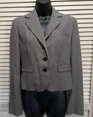 Ann‎ Taylor LOFT Collar V-Neck Black/White Tiny Houndstooth Button Blazer Sz 2 thumbnail 1