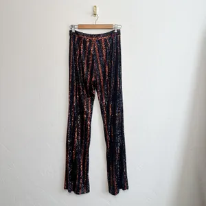 Zara | Sparkle Sequins Flare Wide Leg Pants Striped‎ Black Red - 3440/251/800 thumbnail 8