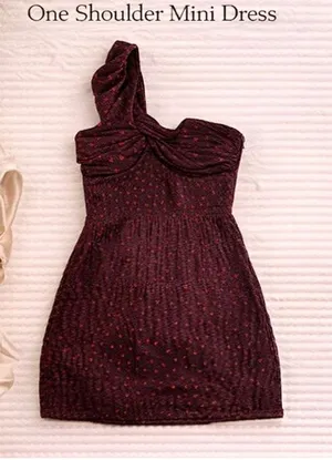 Alexis Mini Dress Small Black Red Heart One Shoulder Ruched Party thumbnail 1