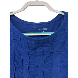 Pilcro Anthropologie NWT Babydoll Crop Top Blue Ruffle Peplum Small Relaxed thumbnail 2