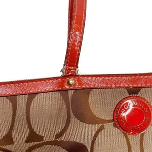 Vintage classic c coach brown and orange purse shoulder tote bag cloth thumbnail 9