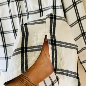 Old Navy Sz L Plaid White Black Shirt Midi Dress for Women V Neck Stretch Pocket thumbnail 6