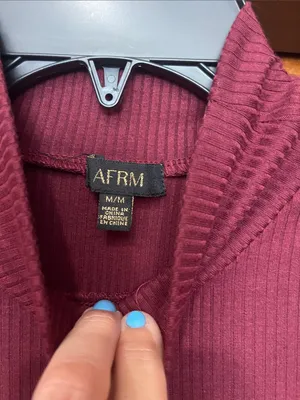 AFRM BurgundyJOYCE Ribbed Turtleneck Long Sleeve Midi Dress thumbnail 2