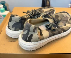 Hey Dude Wally Camouflage Slip-On Flats in Green and Tan thumbnail 1