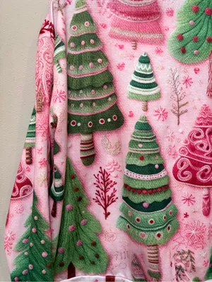 Pink Christmas Tree Sweatshirt XL Whimsical Girly Holiday Maximalist thumbnail 8